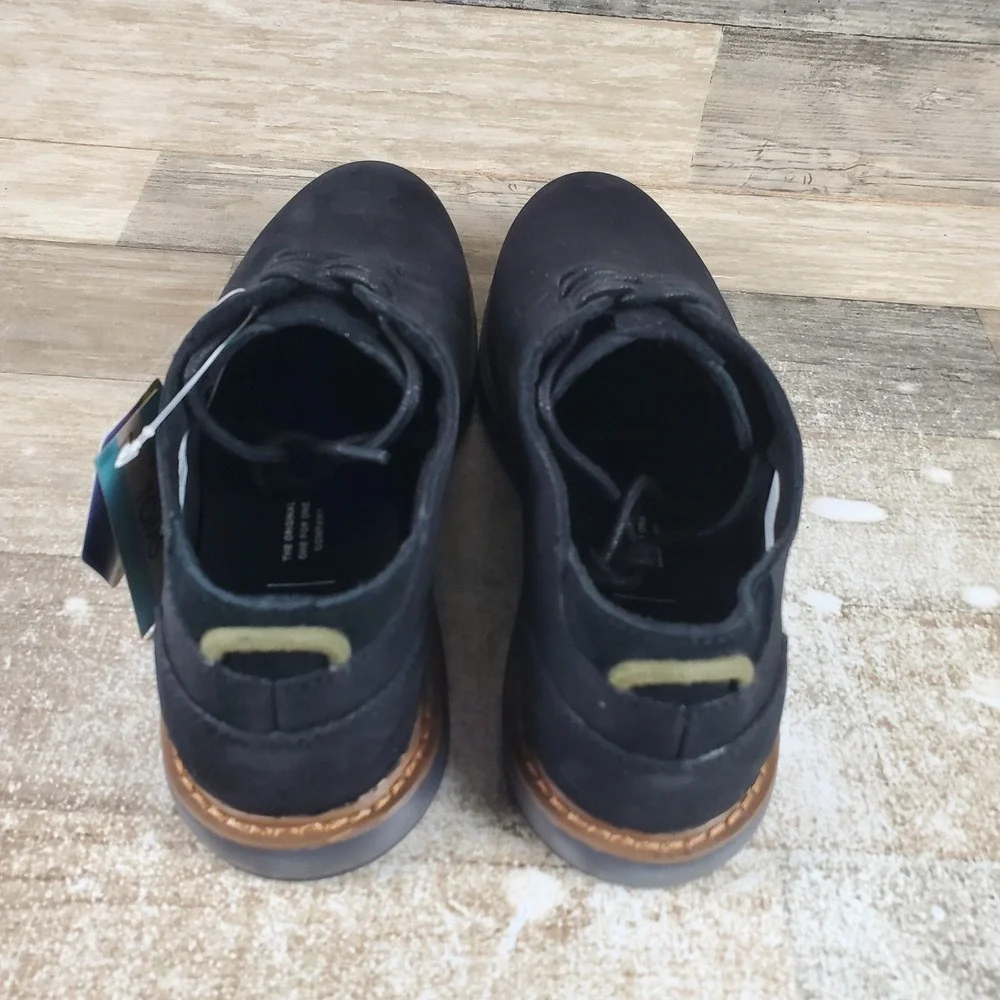 Toms Navi Mens Dress Shoes Sz 8.5 D Casual Black Leather Suede Lace Up Oxford